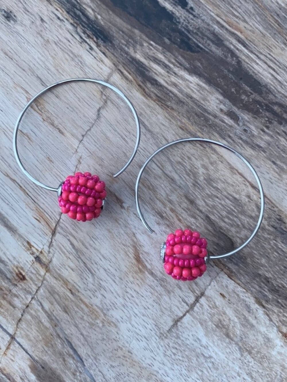Dyrberg/Kern Spinn pink beaded hoop earrings